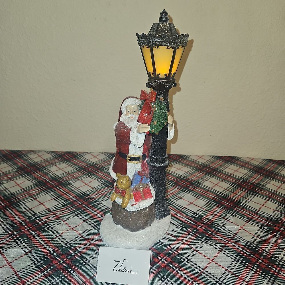 Valerie Parr Hill Holiday Santa Figurine with Lighted Lamp Post